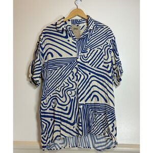 OAS Mens XL Abstract Geometric Viscose Short Sleeve Camp Collar Shirt Resort
